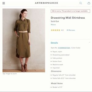 Maeve | Anthropologie | Olive Green Drawstring Midi Shirtdress Size 0